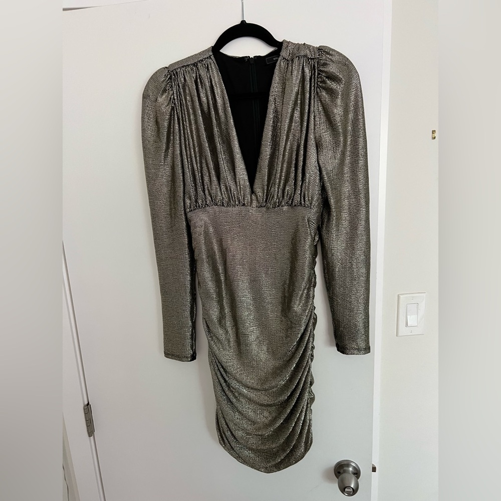 BCBGMaxAzria Shimmering Gold Long Sleeve Dress